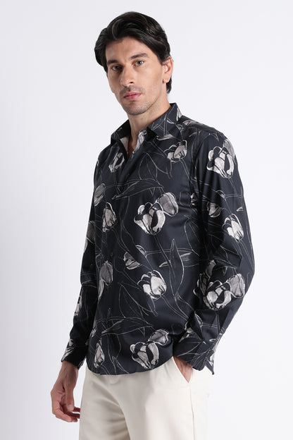 Floral Digital Print Shirt Black Grey