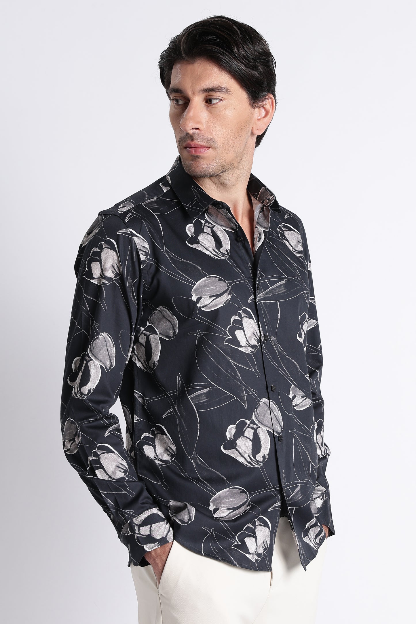 Floral Digital Print Shirt Black Grey