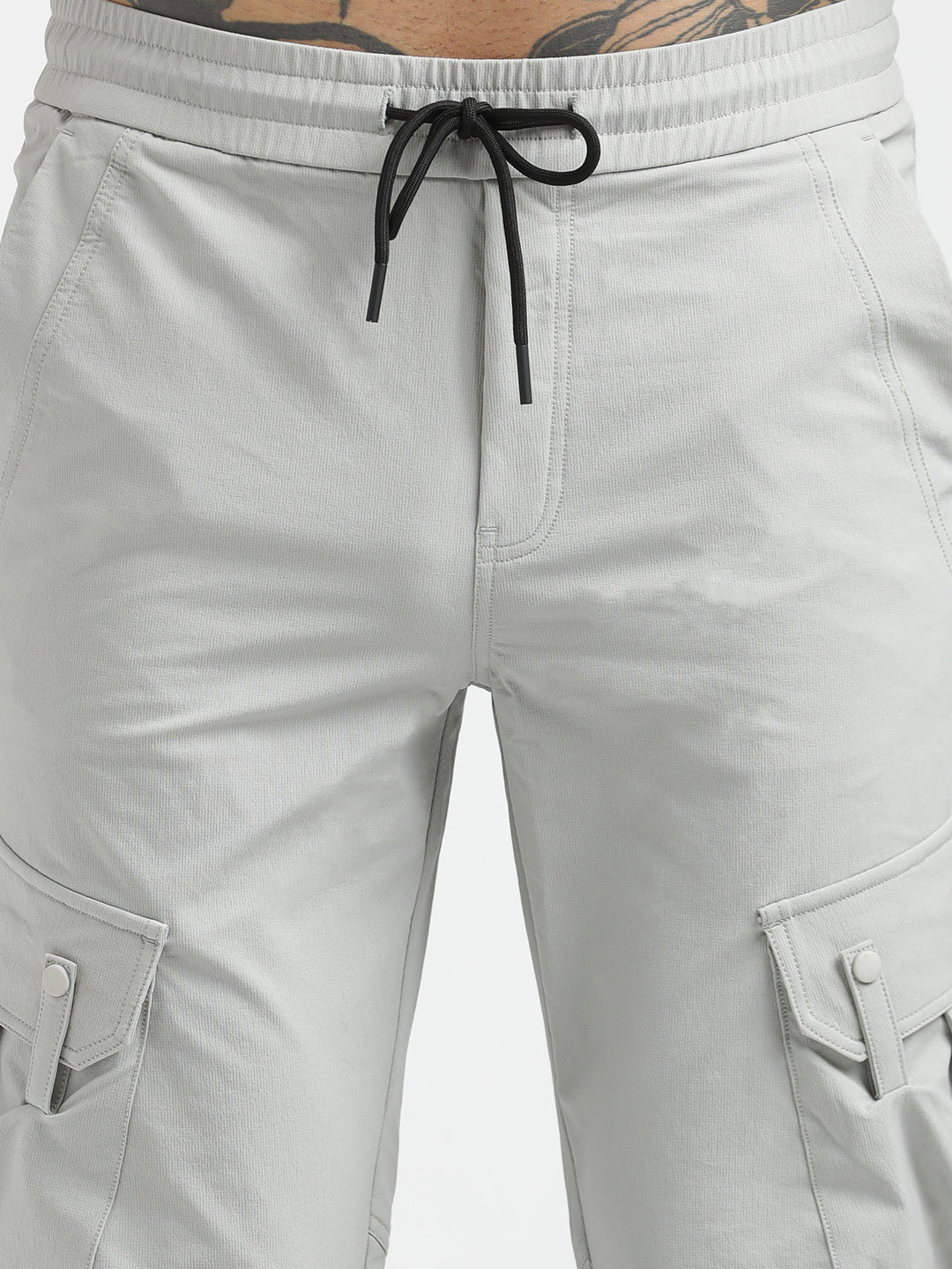 Utility Trousers with Elastic Edges Lt grey