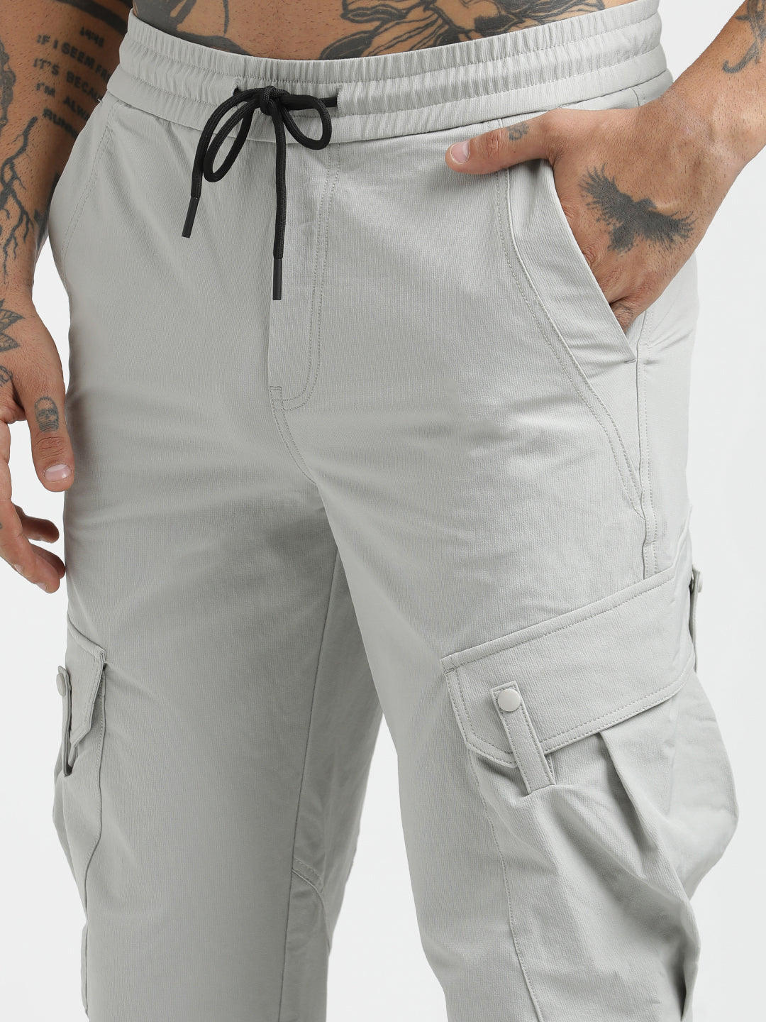 Utility Trousers with Elastic Edges Lt grey