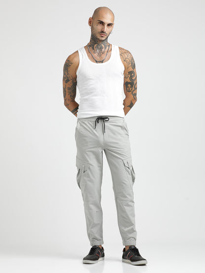 Utility Trousers with Elastic Edges Lt grey