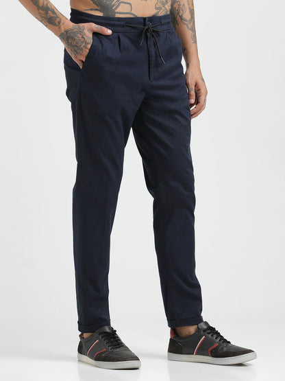 Cotton Drawstring Trousers with Pockets Navy