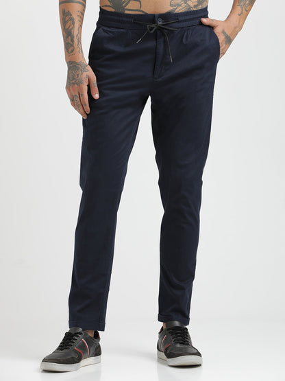 Cotton Drawstring Trousers with Pockets Navy