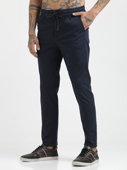 Cotton Drawstring Trousers with Pockets Navy