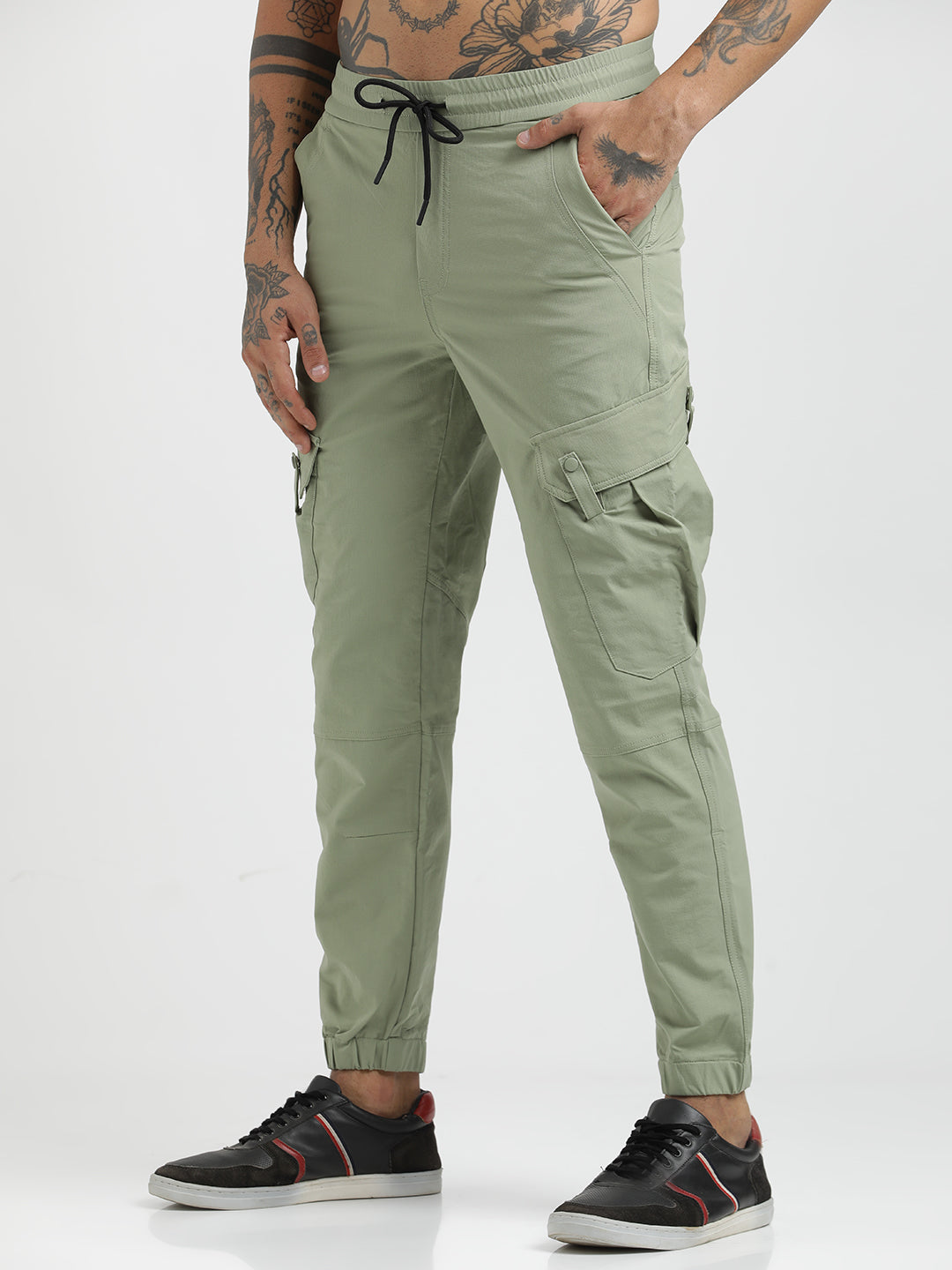 Utility Trousers with Elastic Edges Lt green