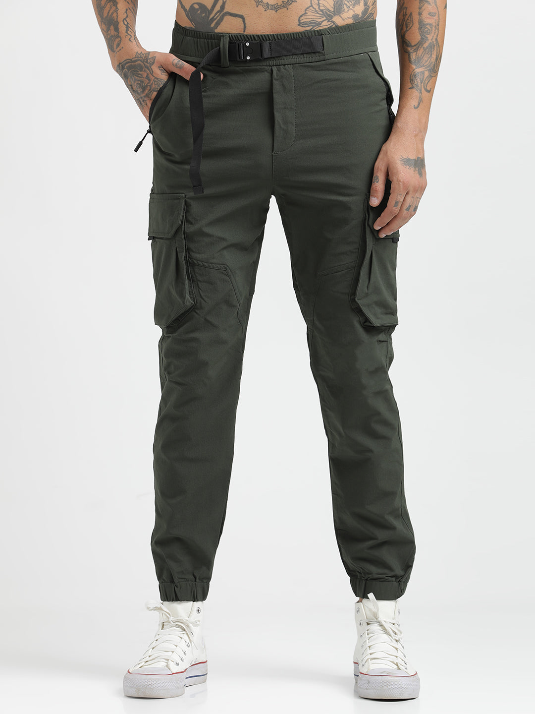 Cargo Joggers with Multi-Pocket Design Green