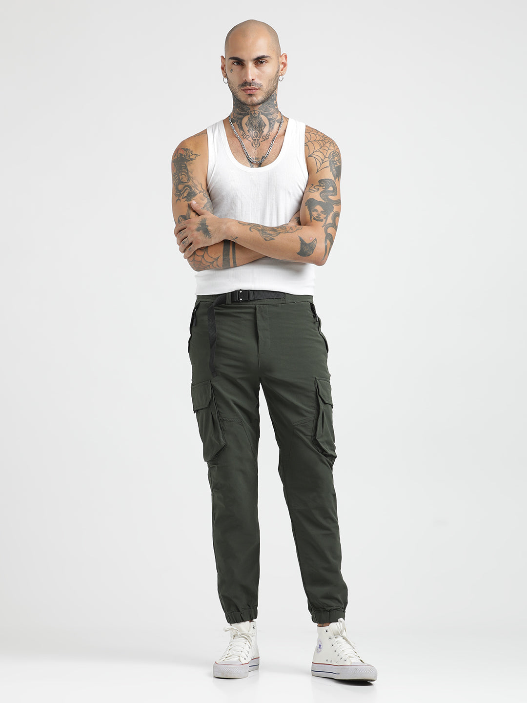 Cargo Joggers with Multi-Pocket Design Green
