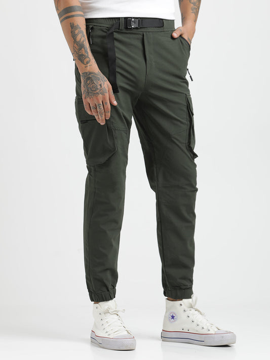 Cargo Joggers with Multi-Pocket Design Green