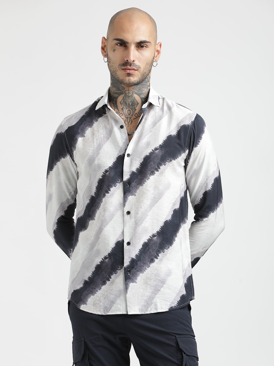 Nylon Digital Print Shirt White