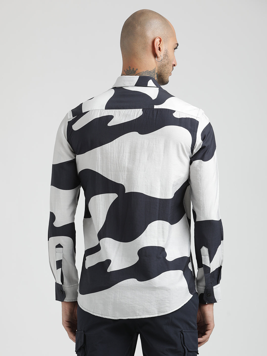 Nylon Digital Print Shirt Black