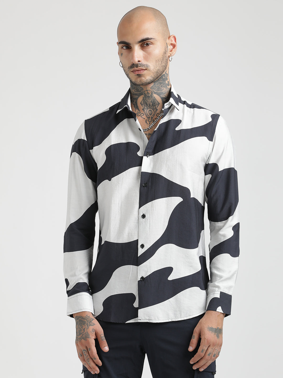 Nylon Digital Print Shirt Black