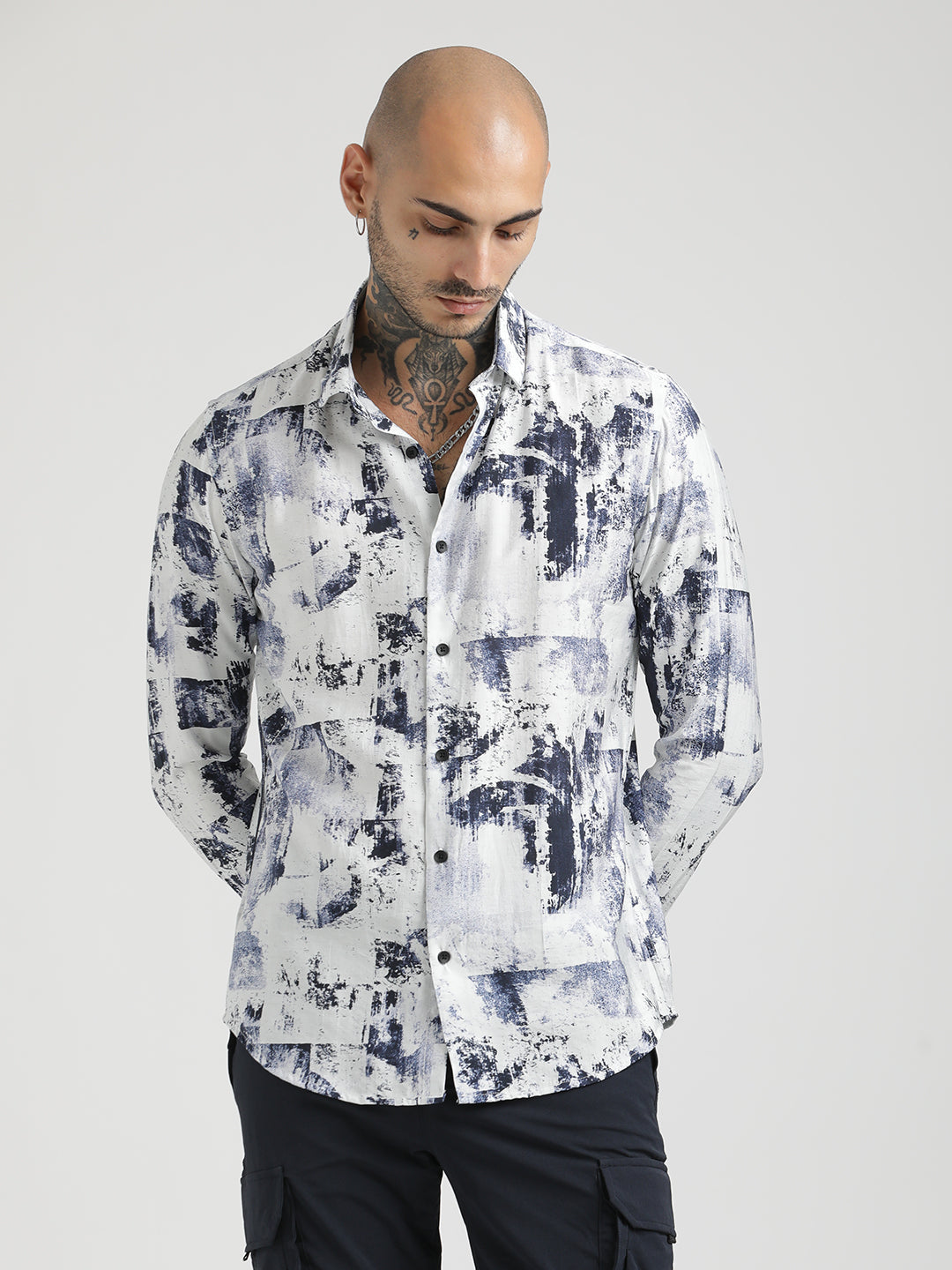 Nylon Digital Print Shirt Navy