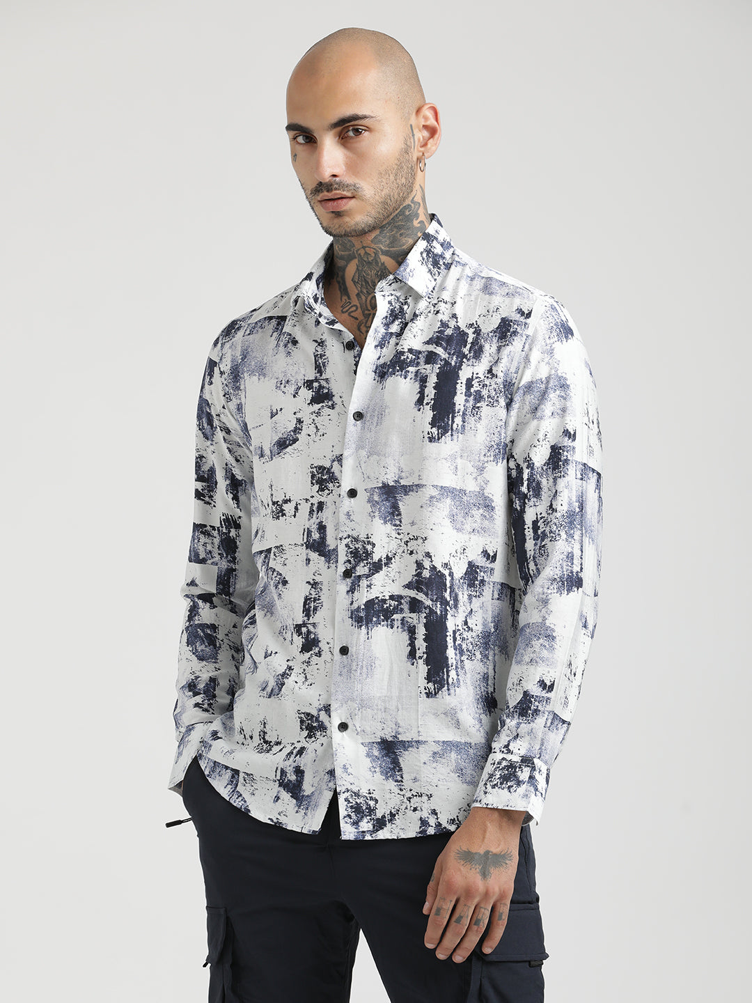 Nylon Digital Print Shirt Navy