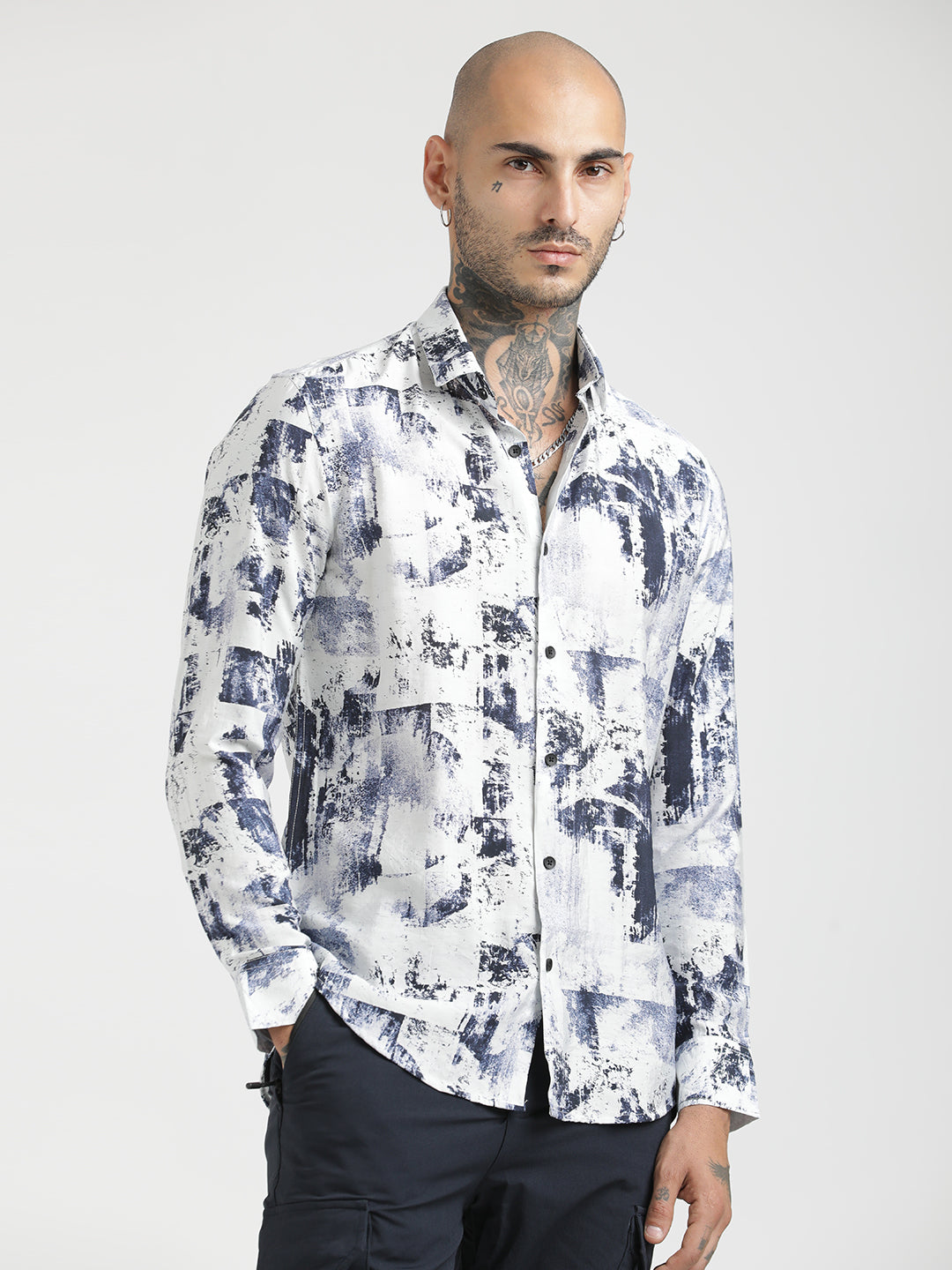 Nylon Digital Print Shirt Navy