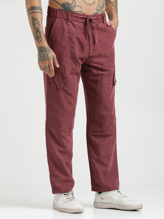 Velvet Cargo Trousers Maroon