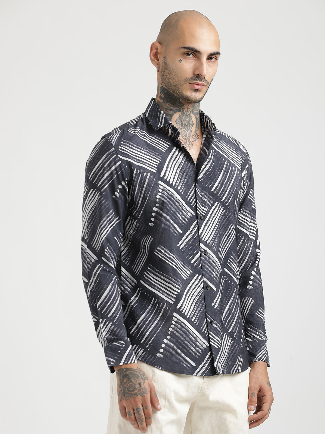 Nylon Digital Print Shirt Black