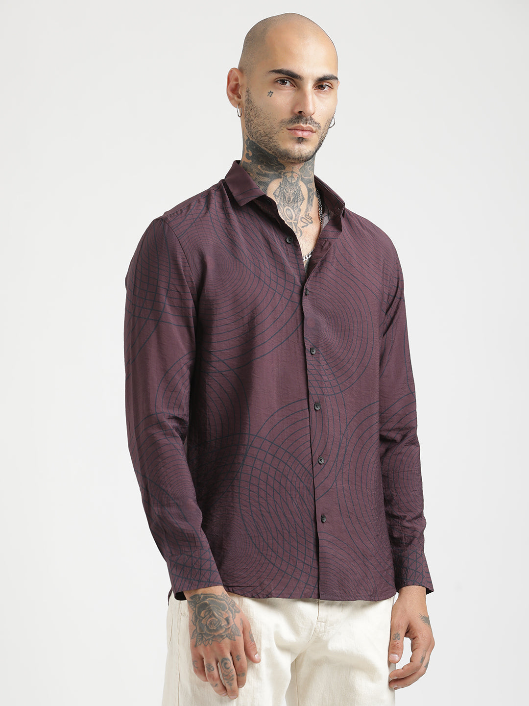 Nylon Digital Print Shirt Maroon