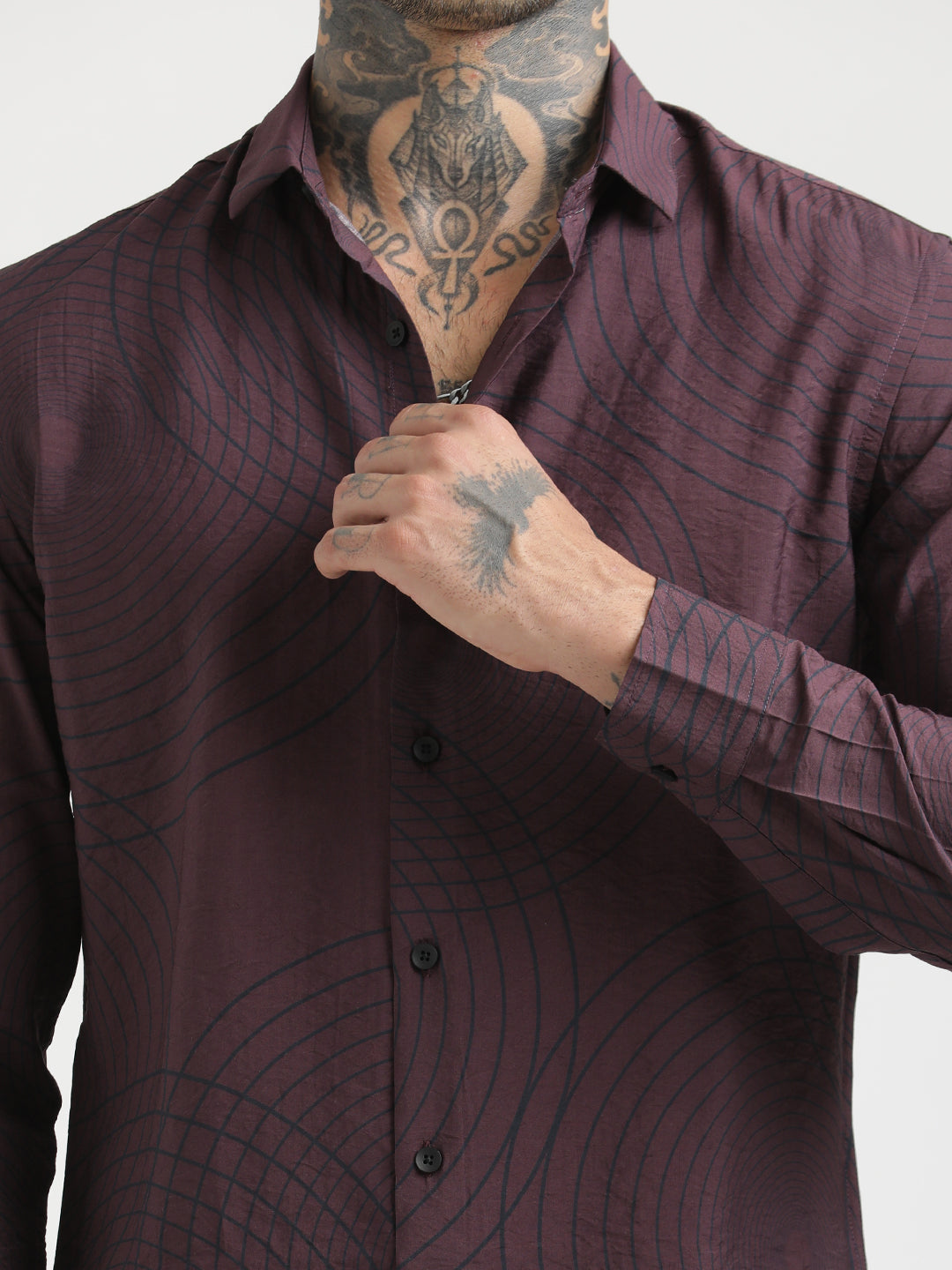Nylon Digital Print Shirt Maroon