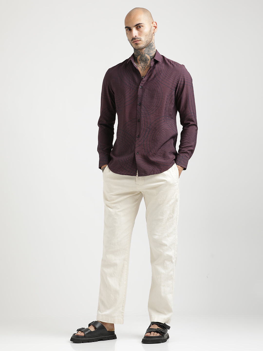 Nylon Digital Print Shirt Maroon