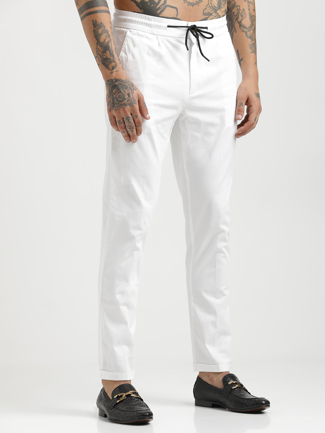 Cotton Drawstring Trousers with Pockets White