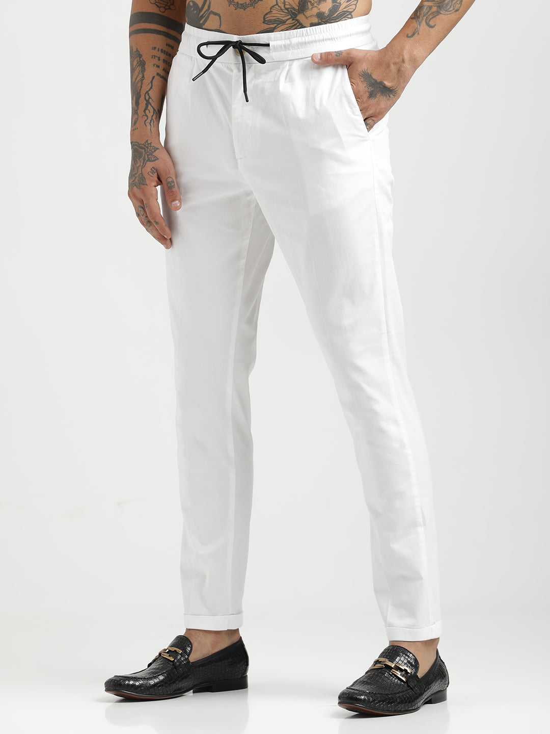 Cotton Drawstring Trousers with Pockets White