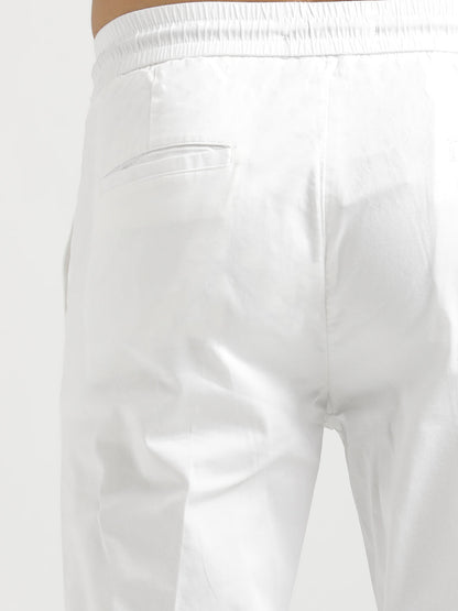 Cotton Drawstring Trousers with Pockets White