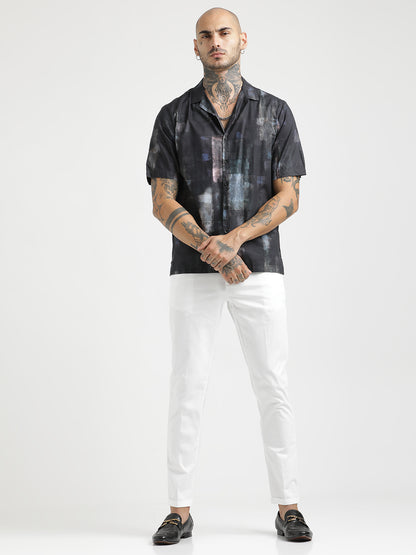 Printed Cotton Satin Shirt Black