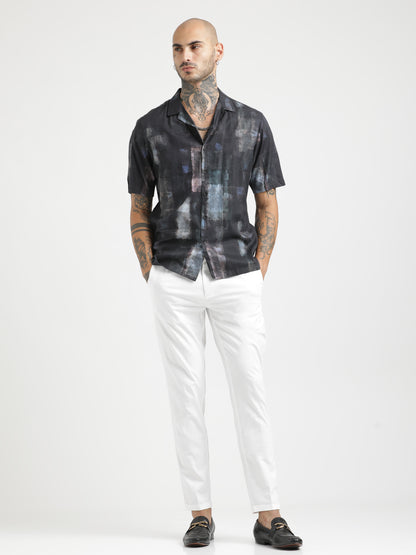 Printed Cotton Satin Shirt Black