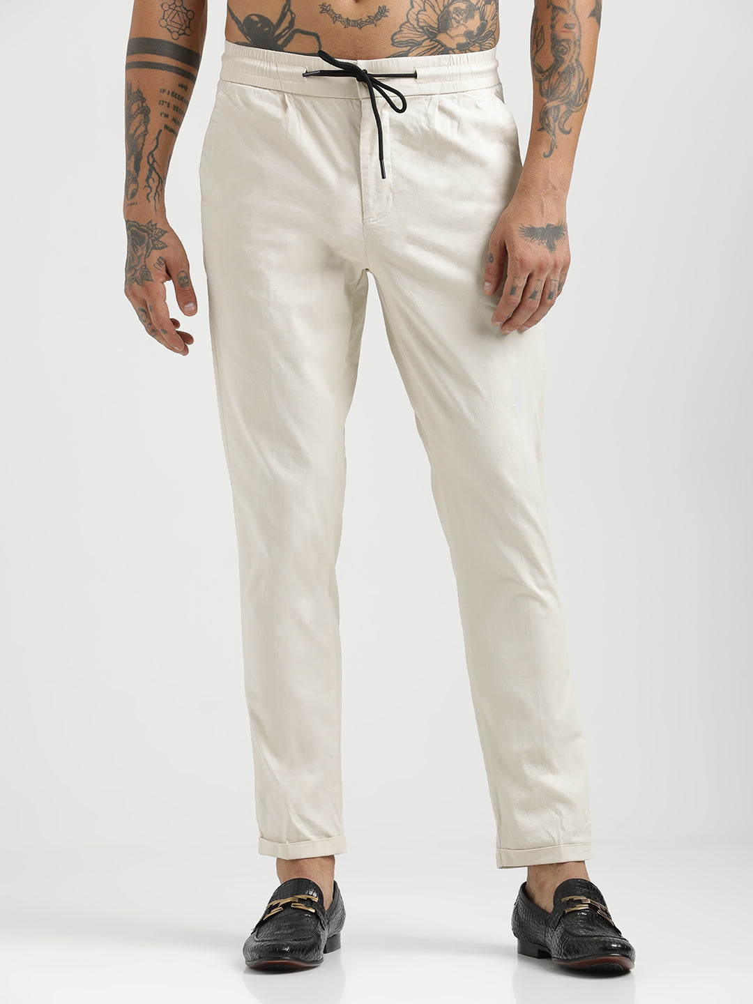 Cotton Drawstring Trousers with Pockets Cream