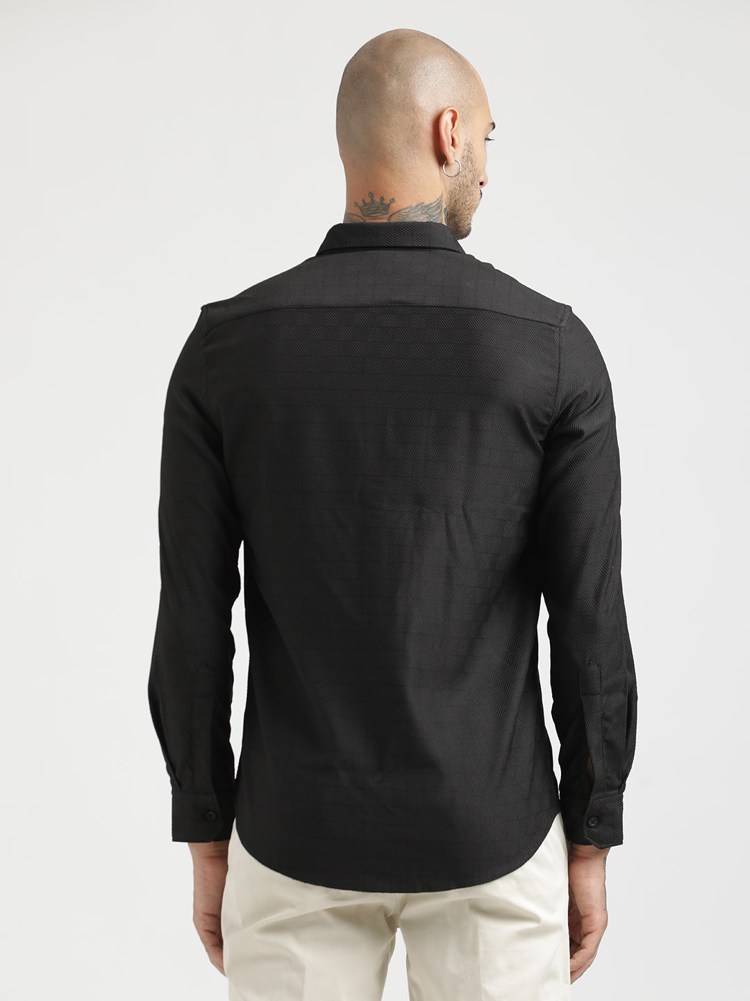 Textured Poly Shirt with Structured Finish Black