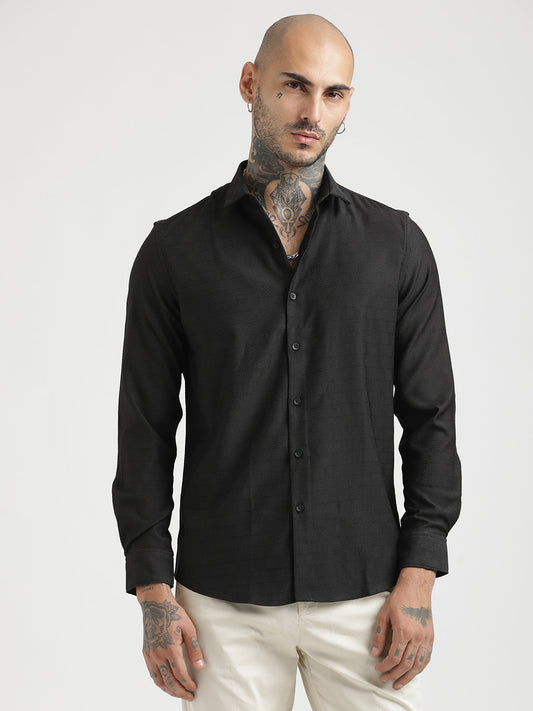 Textured Poly Shirt with Structured Finish Black