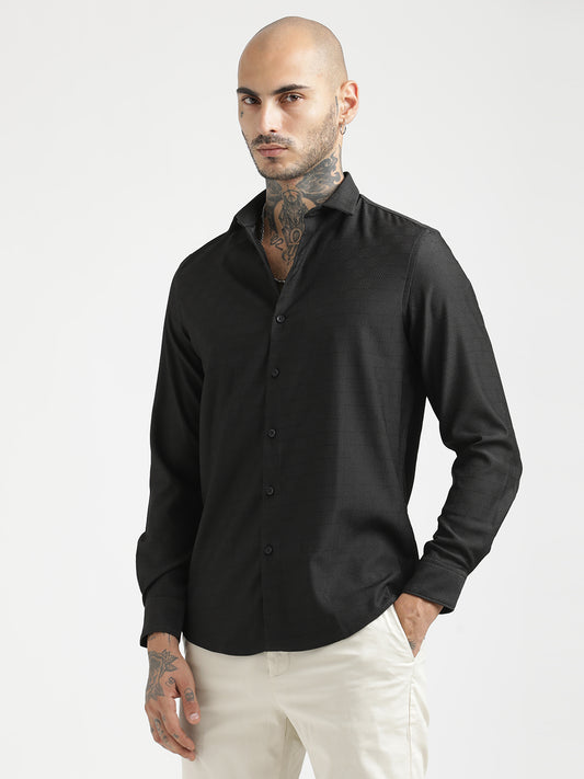 Textured Poly Shirt with Structured Finish Black