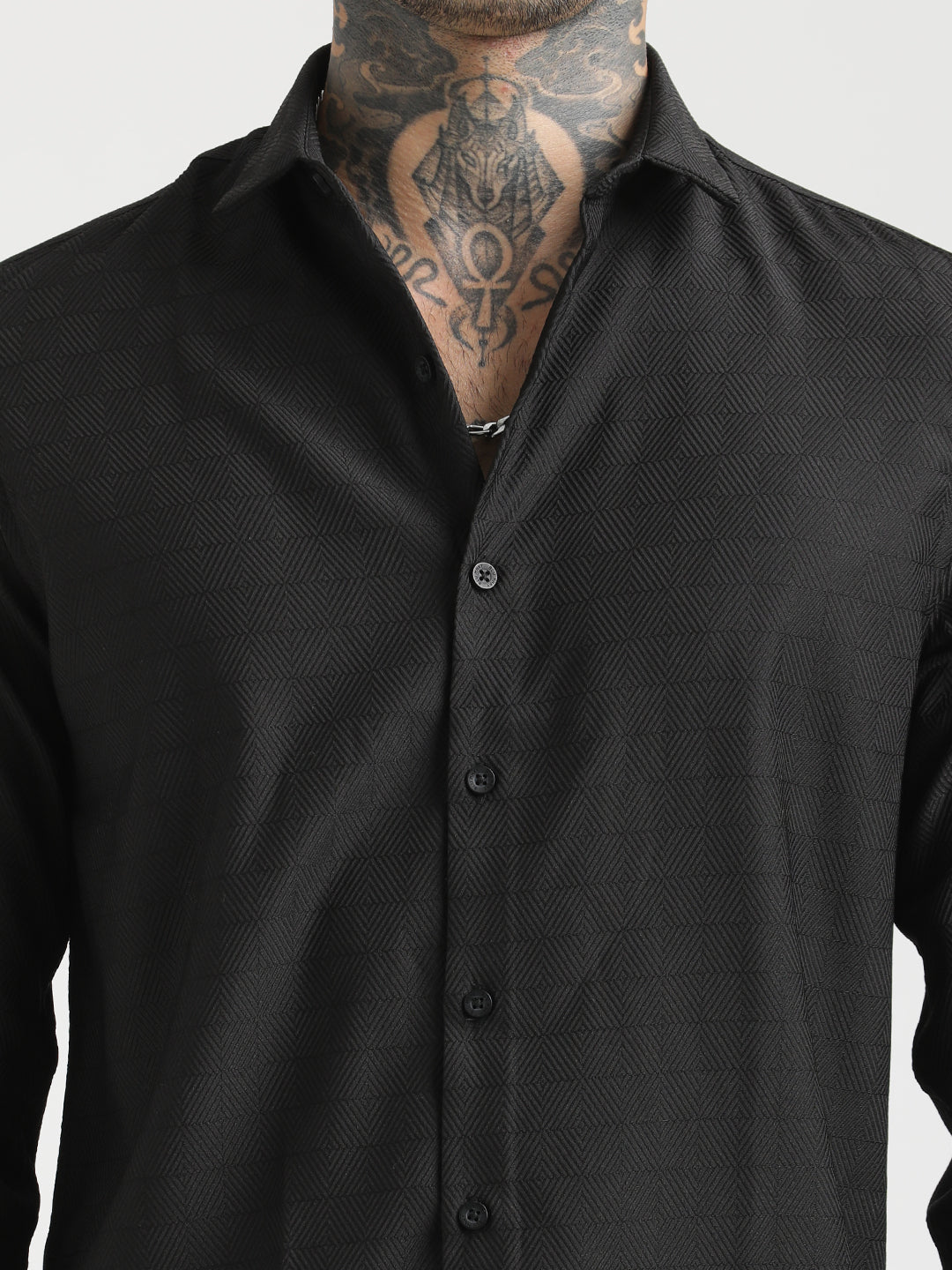 Textured Poly Shirt with Structured Finish Black