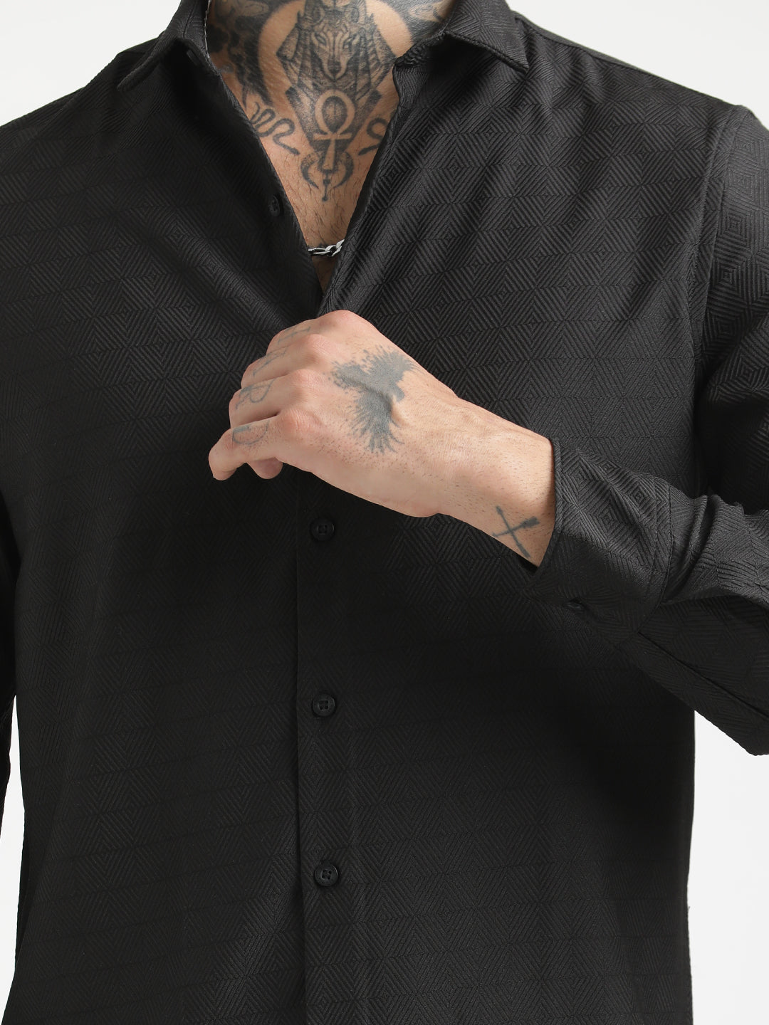 Textured Poly Shirt with Structured Finish Black