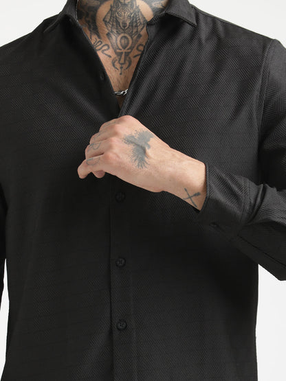 Textured Poly Shirt with Structured Finish Black