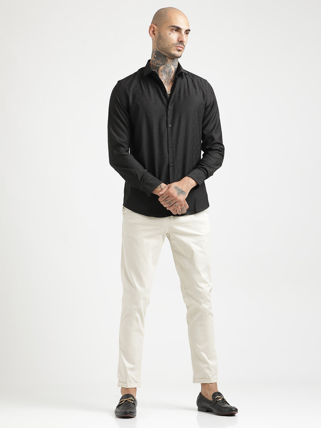 Textured Poly Shirt with Structured Finish Black