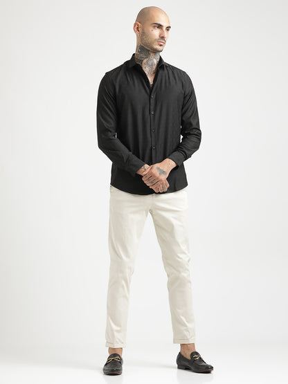 Textured Poly Shirt with Structured Finish Black