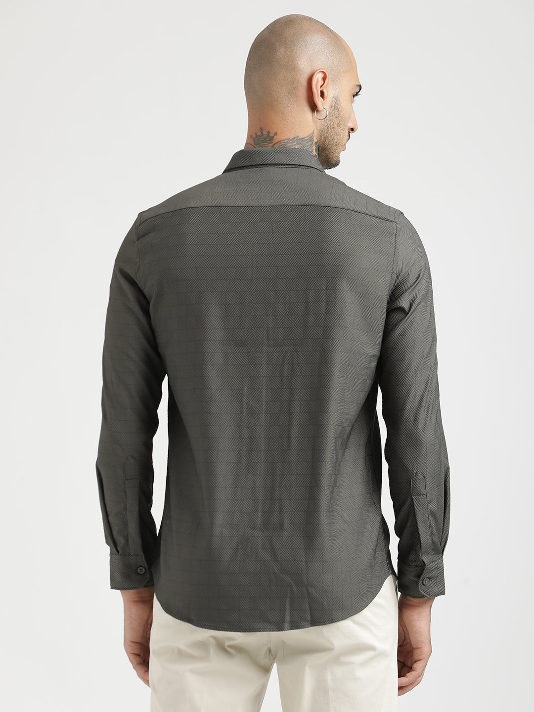 Textured Poly Shirt with Structured Finish Green