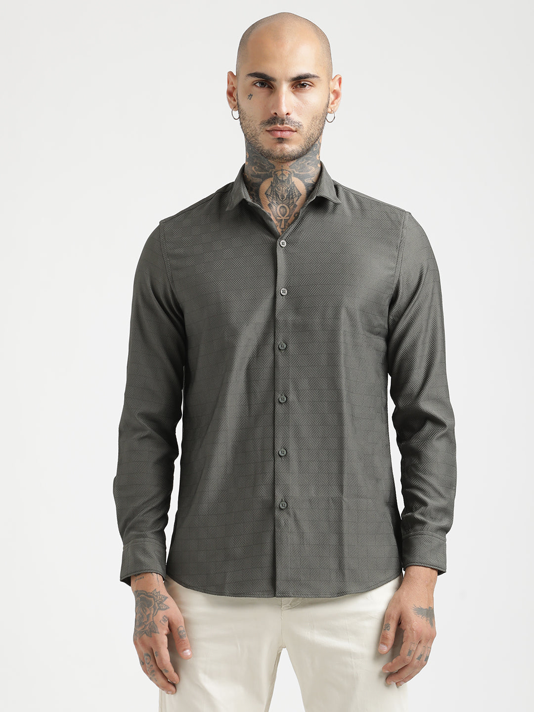 Textured Poly Shirt with Structured Finish Green