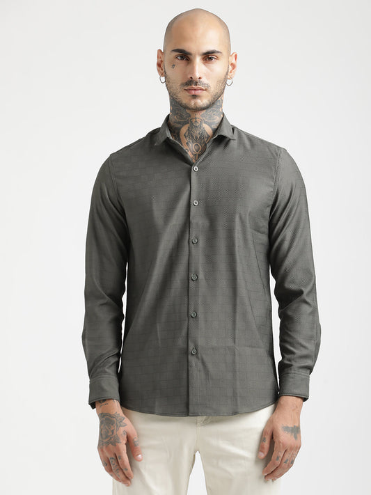 Textured Poly Shirt with Structured Finish Green