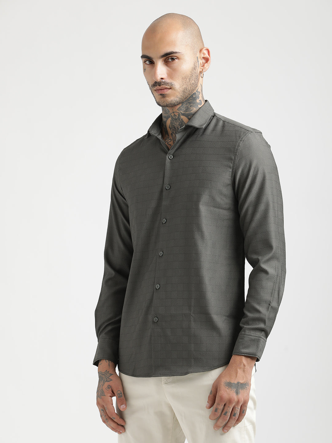 Textured Poly Shirt with Structured Finish Green