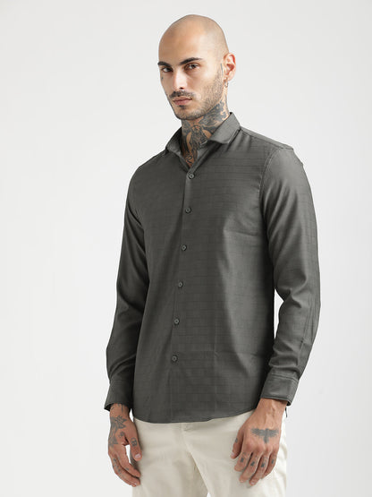 Textured Poly Shirt with Structured Finish Green