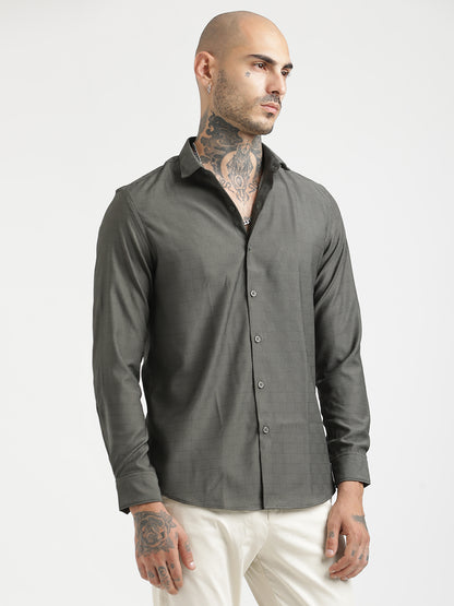 Textured Poly Shirt with Structured Finish Green