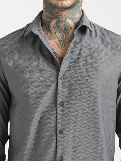 Textured Poly Shirt with Structured Finish Grey
