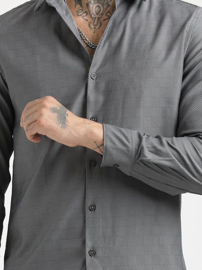 Textured Poly Shirt with Structured Finish Grey
