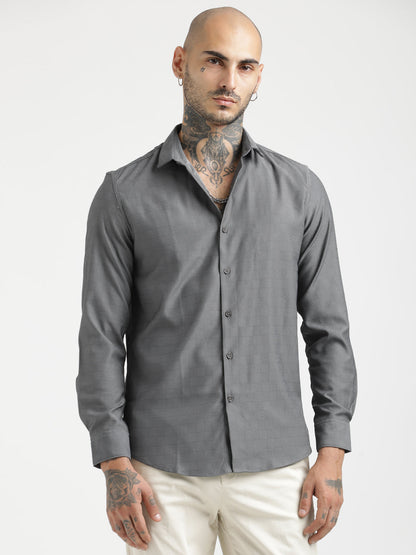 Textured Poly Shirt with Structured Finish Grey