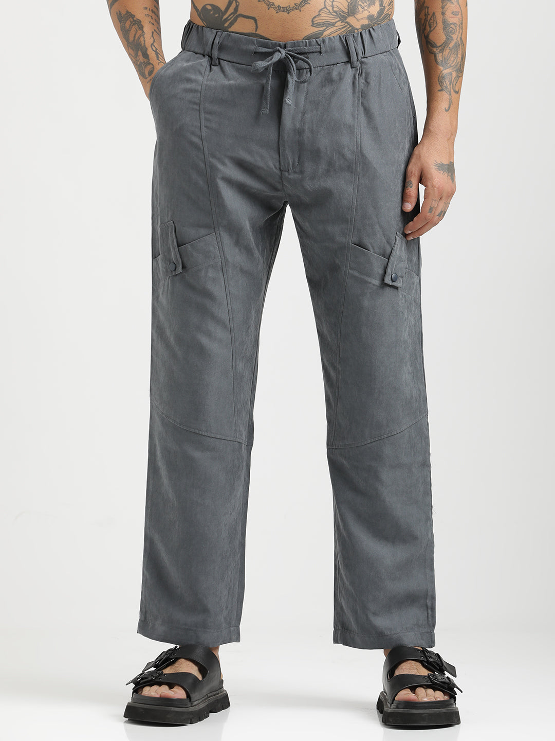 Velvet Cargo Trousers Grey
