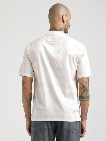 Printed Cotton Satin Shirt Peach