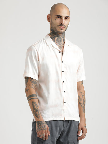 Printed Cotton Satin Shirt Peach