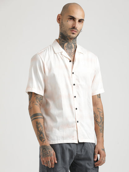 Printed Cotton Satin Shirt Peach